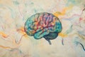 A serene background with a hand-drawn brain surrounded by colorful, abstract lines, set against a