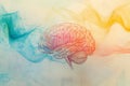A serene background with a hand-drawn brain surrounded by colorful, abstract lines, set against a