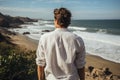 Serene Backview in White Linen on Beach