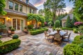 Elegant stone paved backyard