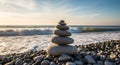 Zen Stone Stack on Pebble Beach at Sunset Royalty Free Stock Photo