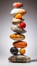 A perfectly balanced zen arrangement stack of colorful stones rocks