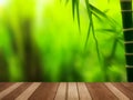 Serene Bamboo Forest: Tranquil Green Background with Wooden Deck Royalty Free Stock Photo