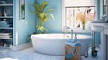 Serene Bathroom Oasis with Vibrant Decor and Accessories. Generative Ai