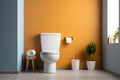 Serene bathroom setting features a white ceramic toilet set against a calming blue wall Royalty Free Stock Photo