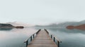 Serene Bay: A Beautiful And Calming Dock On A Misty Lake Royalty Free Stock Photo