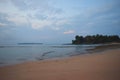 Serene Beach, Colors in Sky, Coastal Trees and an Island at Distance - Peaceful Morning Seascape - Relaxation and Tranquility