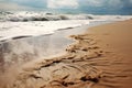 Serene beach footprints at sunset Royalty Free Stock Photo
