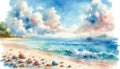 Serene Beach Landscape with Sailboat and Colorful Clouds Royalty Free Stock Photo