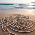 Serene Beach Scene with Intricate Sand Patterns