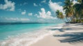 A serene beach scene, with palm trees swaying in the breeze and turquoise waters lapping at the shore Royalty Free Stock Photo