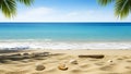 Serene beach scene with shells palm trees and ocean waves on sandy shore Royalty Free Stock Photo