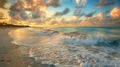 Serene beach scene with waves and clouds at sunrise