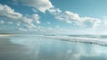 A serene beach scene, with white sandy shores and azure waters stretching to the horizon Royalty Free Stock Photo