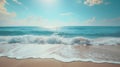 A serene beach scene, with white sandy shores and azure waters stretching to the horizon Royalty Free Stock Photo
