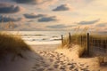 Serene beach sunset with dunes Royalty Free Stock Photo