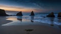 Dramatic Nightscape of Coastal Rock Formations at Bedruthan Steps, Cornwall Royalty Free Stock Photo