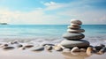 Serene Beach Zen Stones Stacked in Balance. Generative ai