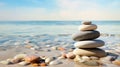 Serene Beach Zen Stones Stacked in Balance. Generative ai