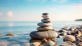 Serene Beach Zen Stones Stacked in Balance. Generative ai