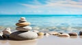 Serene Beach Zen Stones Stacked in Balance. Generative ai