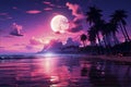 Serene Beachscape Palm Trees, Pink Skies, and Moonlit Serenity Royalty Free Stock Photo