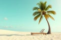 Serene beachscape tranquil palm tree providing shade for a relaxing recliner on pristine white sand. Generative AI Royalty Free Stock Photo