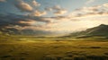 Golden Hour Valley: Hyper Realistic Grassy Landscape With Earthy Tones