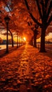 Serene beauty of an autumn alley with vibrant colors.