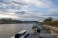 serene beauty a captivating view of the danube river, ships, and tourists in budapest