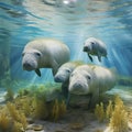 Serene Beauty of Dugongs in Shallow Seagrass Beds Royalty Free Stock Photo