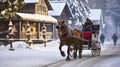 The Serene Beauty of a Horse Cart Ride Across the Snowy Terrain Royalty Free Stock Photo