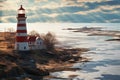 Serene beauty in Merzhanovo white and red lighthouse, rural tranquility