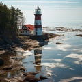 Serene beauty in Merzhanovo white and red lighthouse, rural tranquility