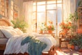 A serene bedroom with soft lighting self care background