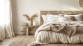 Serene Bedroom Soft sandyhued walls provide a tranquil backdrop in this bedroom accented by a natural wood headboard