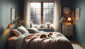 Winter Bedroom Scene with Cat and Christmas Decorations