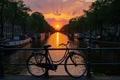 Serene Bicycle amsterdam bridge sunset. Generate Ai Royalty Free Stock Photo