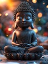 Serene Black Buddha Statue in Meditative Pose Royalty Free Stock Photo