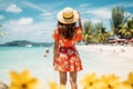 Serene and blissful unidentified woman unwinding and delighting in a memorable summer beach vacation