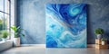 Serene blue abstract canvas art in modern interior. Generative AI Royalty Free Stock Photo