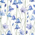 Serene Blue Bellflowers Seamless Pattern on White Background