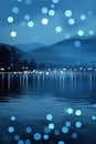 Serene Blue Hour Mountain Lake with Dreamy Bokeh Effect and Copy Space for Tranquil Design Royalty Free Stock Photo