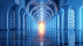 Serene Blue Mosque Hallway Leading to Light Royalty Free Stock Photo