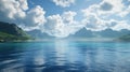 Serene blue ocean view with mountains and clouds in background Royalty Free Stock Photo
