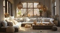 Serene Bohemian Chic Living Room Bathed in Warm Natural Light