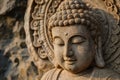 Serene buddha statue close-up at sunset