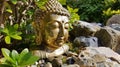 Serene Buddha Statue in Peaceful Garden Setting.