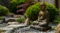 Serene Buddha Statue in Peaceful Garden Setting.