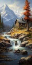 Serene Cabin By The Blue Lake - Painting Style Landscape